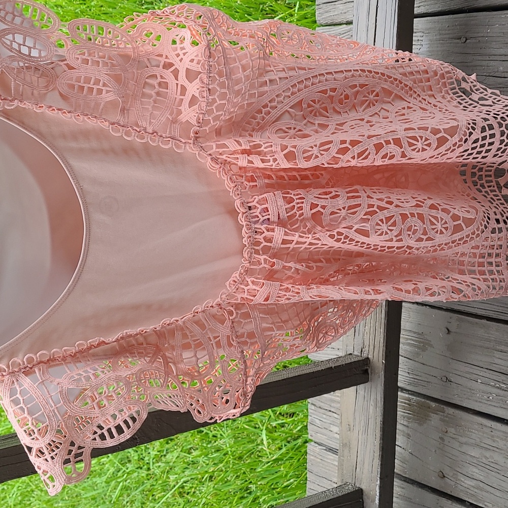 Peach Colored Tank And Netted Overlay Top - image 3